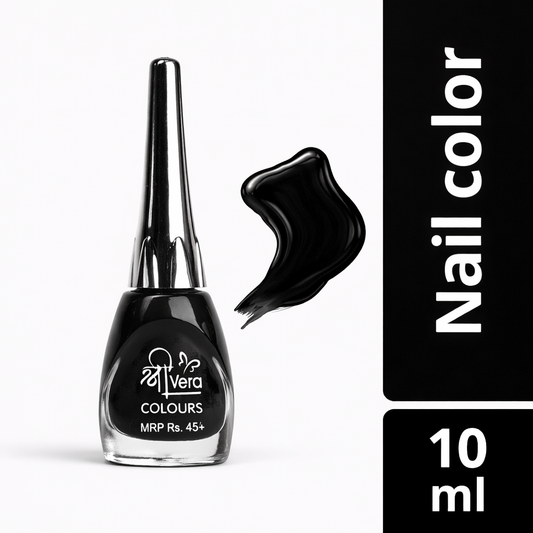 ShreeVera Colours Black Nail Polish 10ml – Matte Finish, Quick Dry, Long Lasting & Chip Resistant Nail Paint