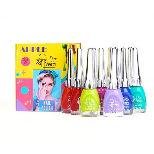 Apple Shree Vera Quick Dry Nail Polish - Set of 12 Vibrant Long Cap Shades.
