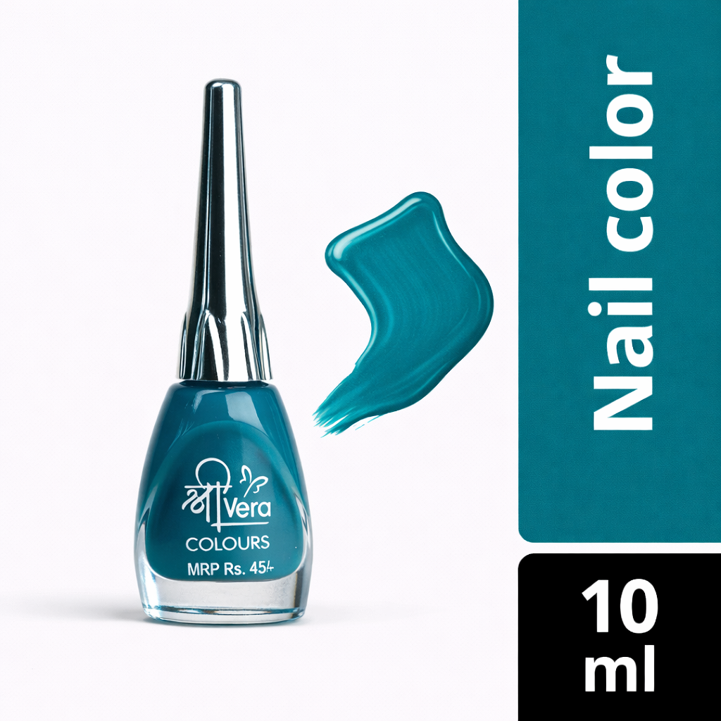 ShreeVera Colours Teal Nail Polish – High Gloss, Long Lasting, Quick Dry, Chip Resistant Nail Paint (10ml)
