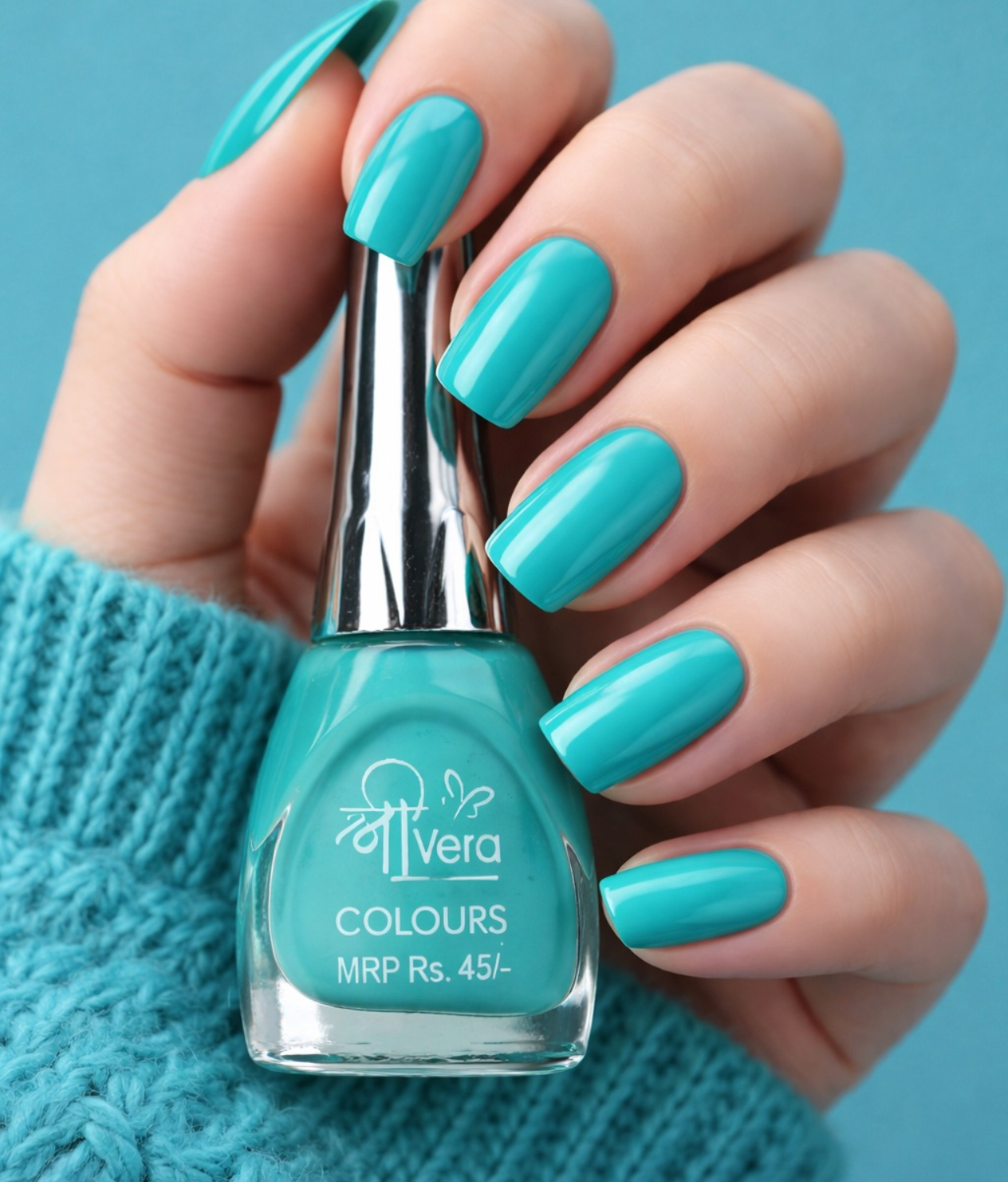 Shreevera Colours Turquoise Nail Polish | High Gloss Long Lasting Nail Paint | Quick Dry Chip Resistant Formula (10ml)
