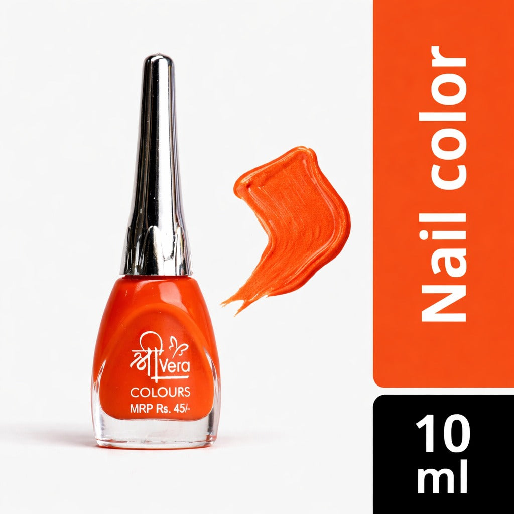 ShreeVera Colours Orange Nail Polish 10ml – High Shine, Quick Dry, Long Lasting & Chip Resistant Nail Paint