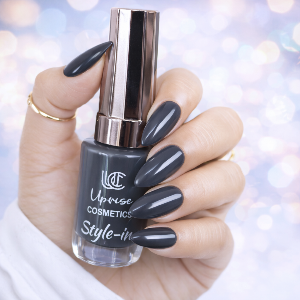 Uprise Cosmetics Style-In Nail Polish – Glossy Dark Grey Nail Color | Long Lasting Chip Resistant Nail Paint | Smooth One Coat Finish | High Shine Nail Enamel