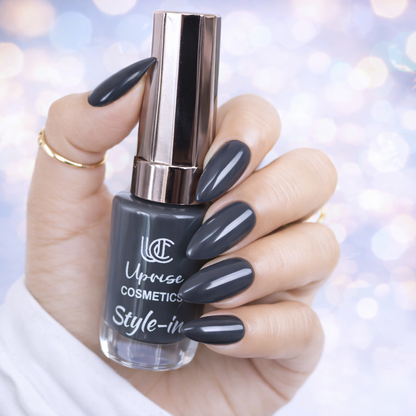 Uprise Cosmetics Style-In Nail Polish – Glossy Dark Grey Nail Color | Long Lasting Chip Resistant Nail Paint | Smooth One Coat Finish | High Shine Nail Enamel