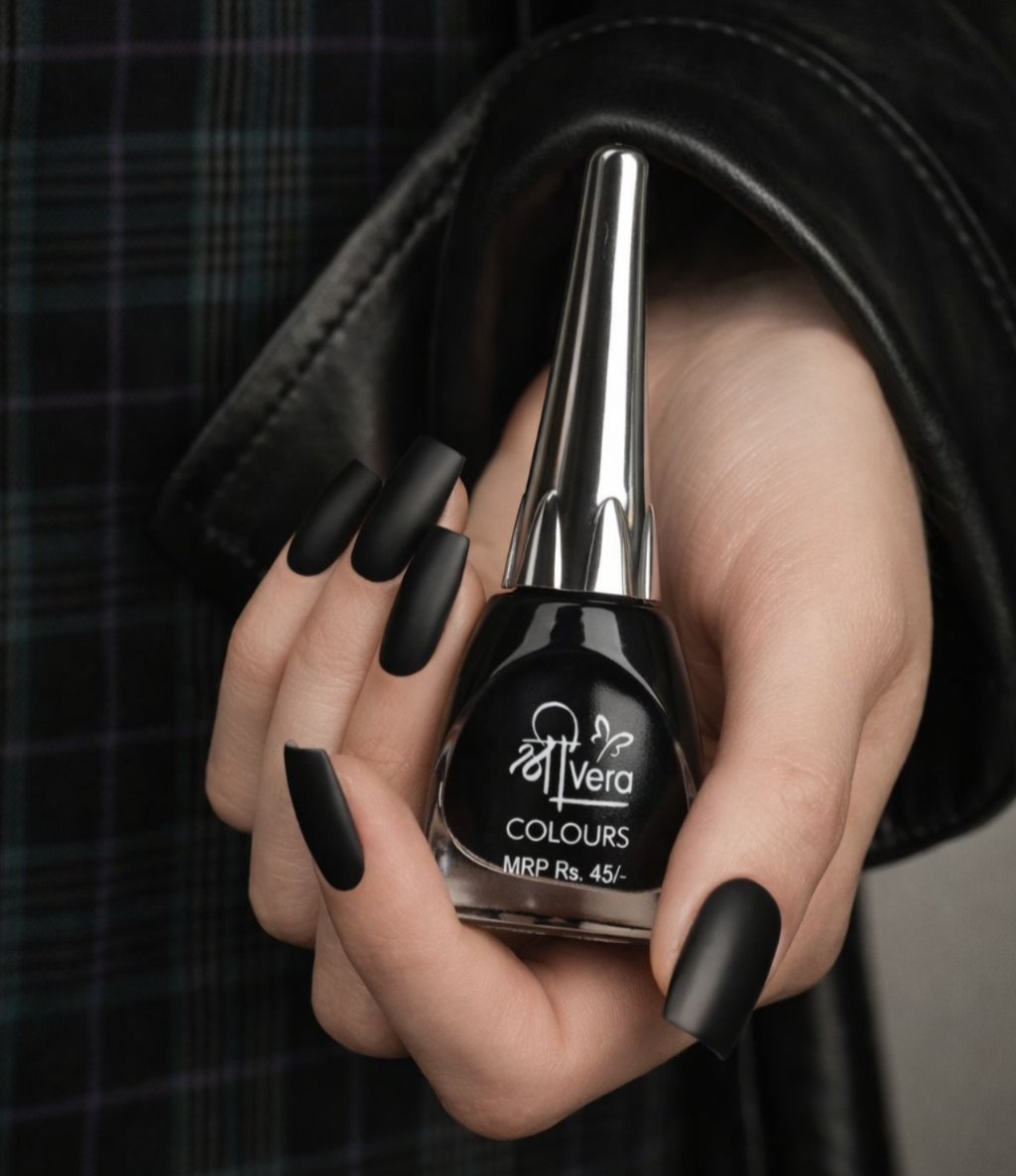 ShreeVera Colours Black Nail Polish 10ml – Matte Finish, Quick Dry, Long Lasting & Chip Resistant Nail Paint