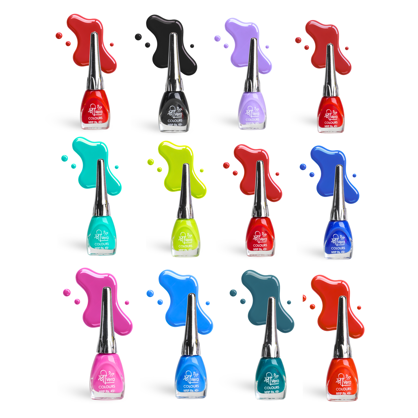 Apple Shree Vera Quick Dry Nail Polish - Set of 12 Vibrant Long Cap Shades.